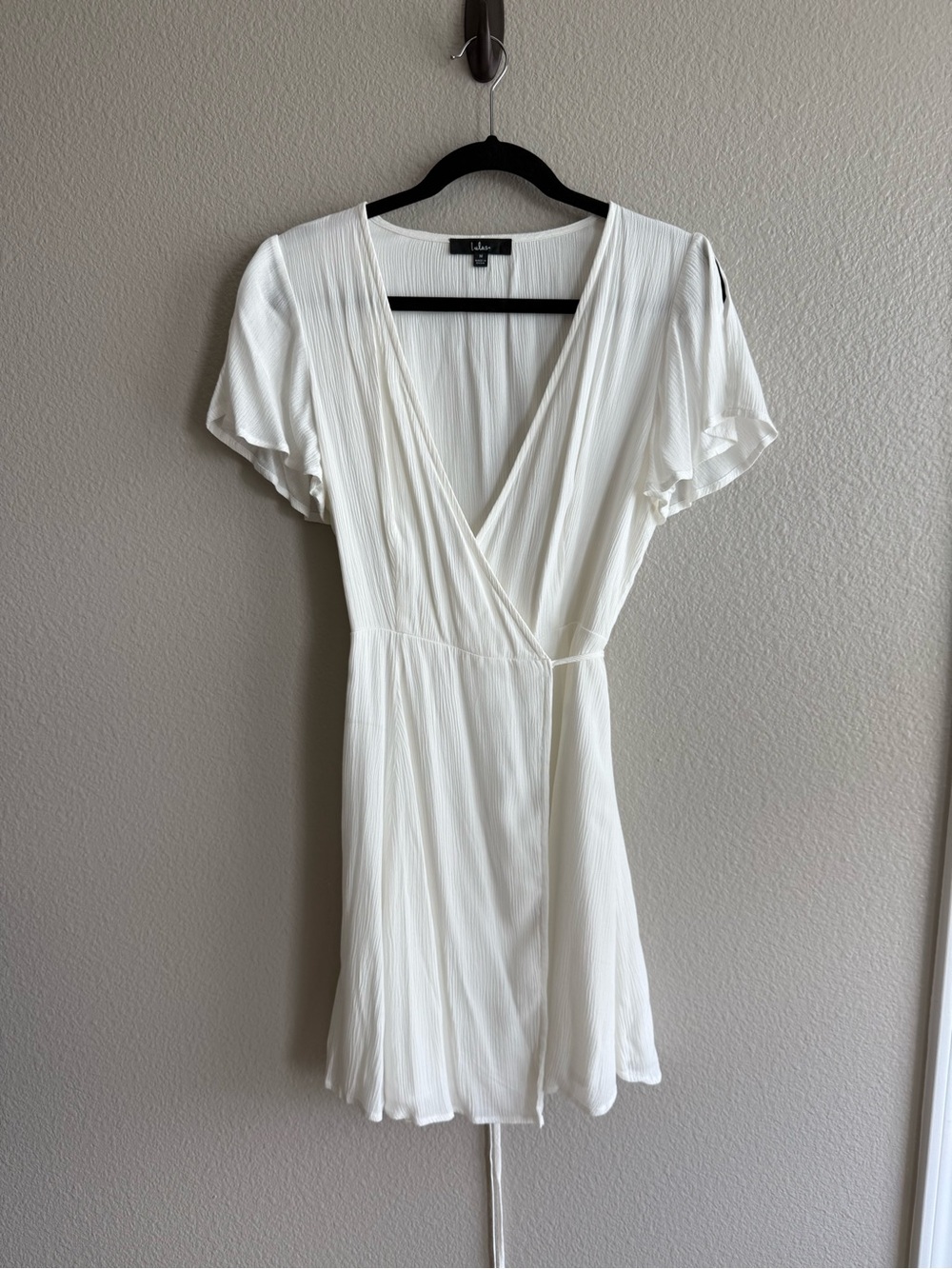 Lulu's Ivory Wrap Mini Dress with Flutter Sleeves